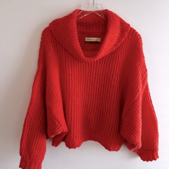 Anthropologie size M Pilcro Zamora Cowl Neck Sweater Orange alpaca wool blend - Picture 4 of 11